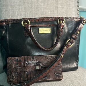Brahmin Tuscan Black and Brown Leather Satchel🤎& matching Brahmin card wallet!